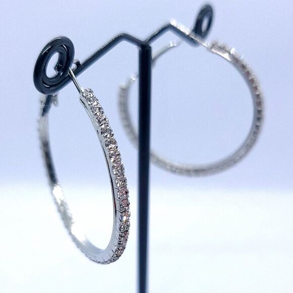 Rhinestone Pave Hoop Earrings Classic Wedding Prom Bridal Bride Jewelry Silver - Picture 6 of 6